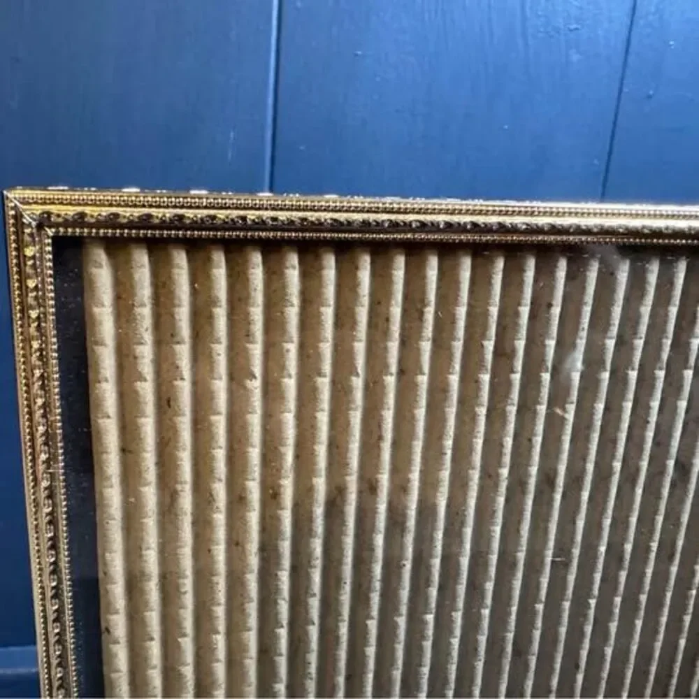 Vintage Gold Metal Double 8x10 Hinged Picture Frame, MCM Bifold Ornate Beaded